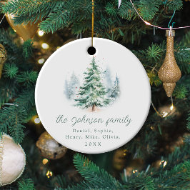 Modern Script Pine Tree Family Christmas  Keramik Ornament