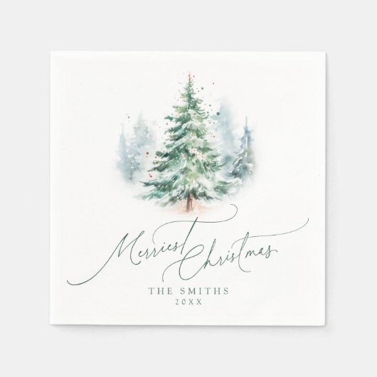 Modern Script Pine Tree Merriest Christmas Serviette (Vorderseite)