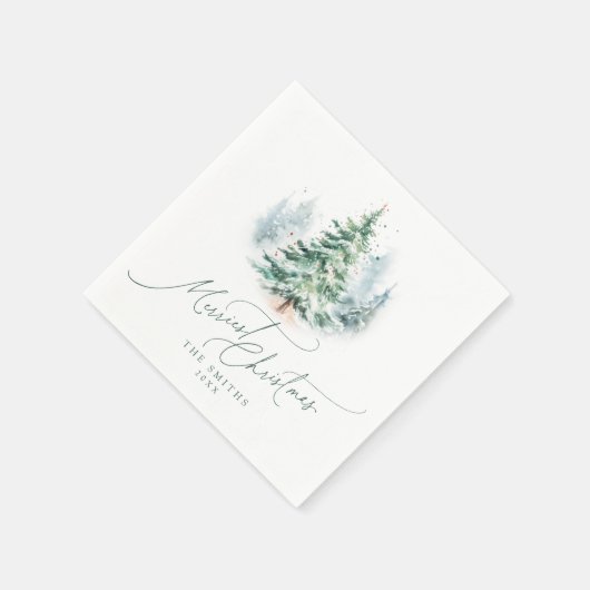 Modern Script Pine Tree Merriest Christmas Serviette (Ecke)
