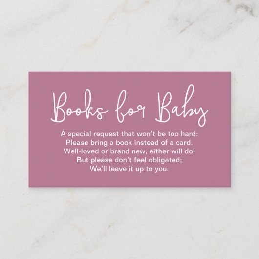 Modern Script pink Baby shower Book Request Begleitkarte (Vorderseite)