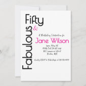 Modern Script Pink Black 50. und Fabelhaftes Gebur Einladung (Vorderseite)