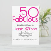 Modern Script Pink Fabulous 50. Geburtstag Einladung (Stehend Vorderseite)