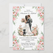modern script pink floral wedding invitation mitteilungskarte (Vorderseite)