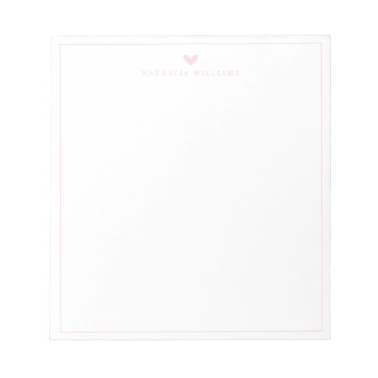 Modern Script Pink Heart Border Monogram Notizblock (Vorderseite)