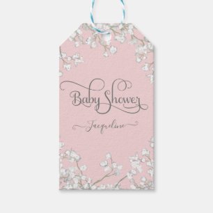 Modern Script Pink in White Floral Boy Baby Dusche Geschenkanhänger