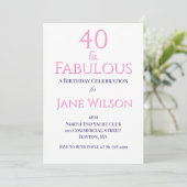 Modern Script Pink Navy 40 Fantastischer Geburtsta Einladung (Stehend Vorderseite)