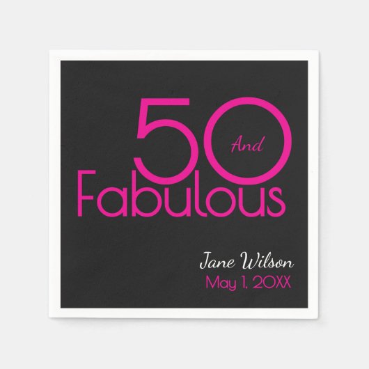 Modern Script Pink Schwarz Fabelhaft 50. Geburtsta Serviette (Vorderseite)