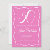 Modern Script Pink White 50. Geburtstag Einladung (Vorderseite)