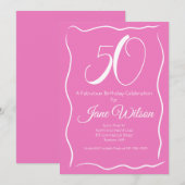 Modern Script Pink White 50. Geburtstag Einladung (Vorne/Hinten)