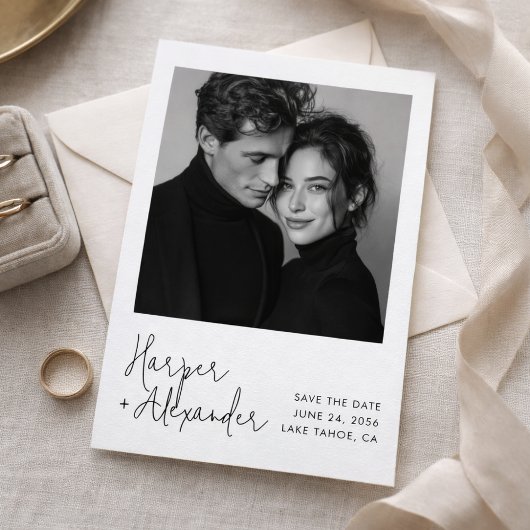 Modern Script Polaroid Photo Wedding Save the Date