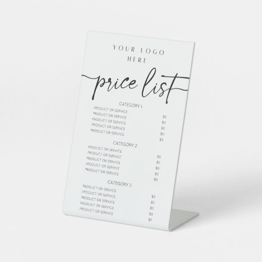 Modern Script Price List Pedestal Sign Sockelschild (Vorderseite)