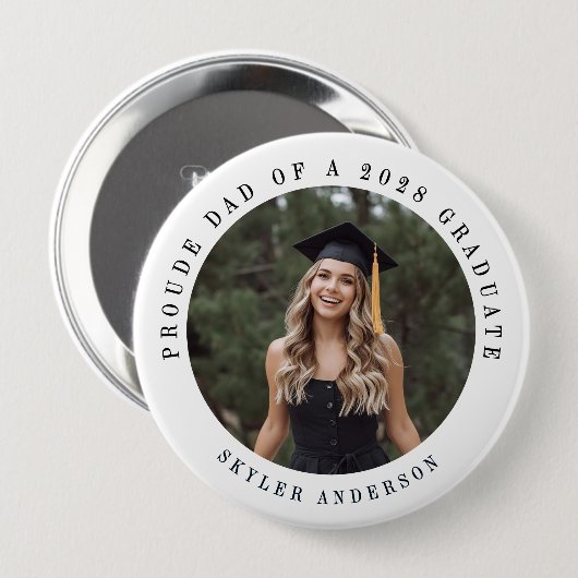 Modern Script Proud Dad Senior Photo Graduation  Button (Vorne & Hinten)