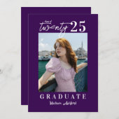 Modern Script Purple Foto Graduation Party Einladung (Vorne/Hinten)