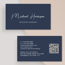Modern Script QR Code Beruflich Blue Visitenkarte