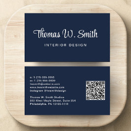 Modern Script QR Code Blau Visitenkarte