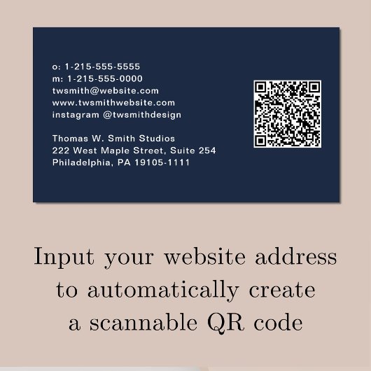 Modern Script QR Code Blau Visitenkarte