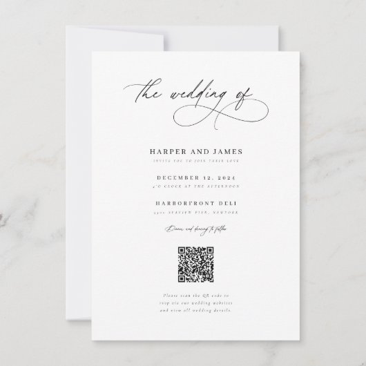 Modern Script QR Code Boho Minimalist Wedding Einladung (Rückseite)
