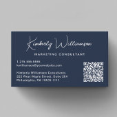 Modern Script QR Code Professional Blue Visitenkarte
