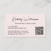 Modern Script QR Code Professional Pink Visitenkarte (Vorderseite)