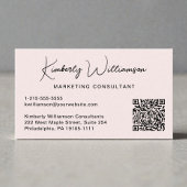 Modern Script QR Code Professional Pink Visitenkarte