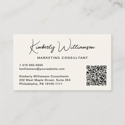 Modern Script QR Code Professional Visitenkarte (Vorderseite)