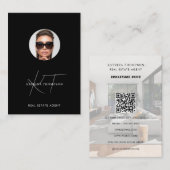 Modern Script Real Anwesen Foto Realtor QR Code Visitenkarte (Vorne/Hinten)