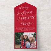 Modern Script Red Christmas Holiday Foto Card All In One Einladung (Innen Boden)