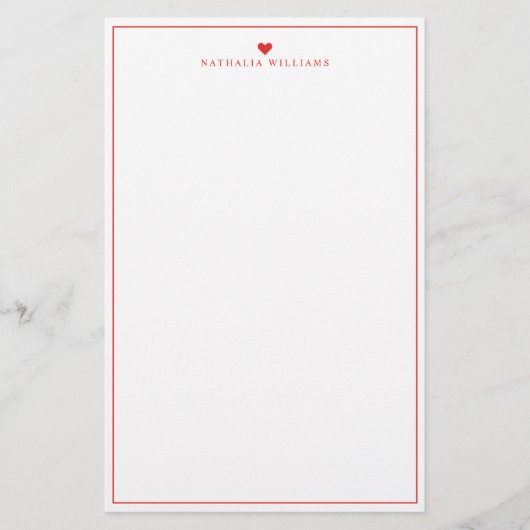 Modern Script Red Heart Border Monogram Briefpapier (Vorderseite)