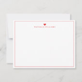 Modern Script Red Heart Border Monogram Note Card Mitteilungskarte (Vorderseite)