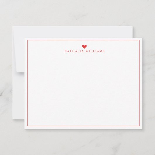 Modern Script Red Heart Border Monogram Note Card Mitteilungskarte (Vorderseite)