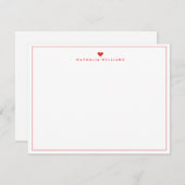 Modern Script Red Heart Border Monogram Note Card Mitteilungskarte (Vorne/Hinten)