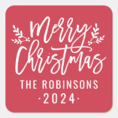 Modern Script Red Mercury Custom Quadratischer Aufkleber (Vorderseite)