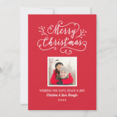 Modern Script Red Merry Weihnachten Foto (Rückseite)