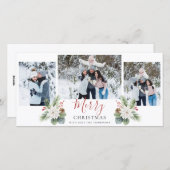 Modern Script Red & White Frohe Weihnachten 3 Foto (Vorne/Hinten)