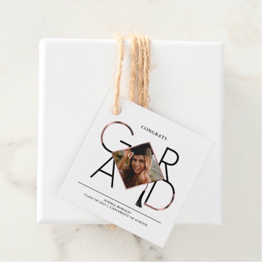 Modern Script Rose Gold Tassel Grad Foto Frame Geschenkanhänger (Beispiel)