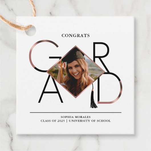 Modern Script Rose Gold Tassel Grad Foto Frame Geschenkanhänger (Vorderseite)