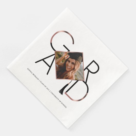 Modern Script Rose Gold Tassel Grad Foto Frame Serviette (Ecke)