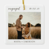 Modern Script Rustic Engagement Photo Keepsake Keramikornament (Vorderseite)