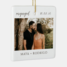Modern Script Rustic Engagement Photo Keepsake  Keramikornament