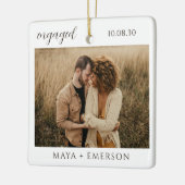 Modern Script Rustic Engagement Photo Keepsake Keramikornament (Links)
