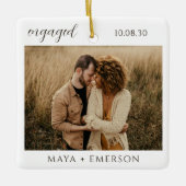 Modern Script Rustic Engagement Photo Keepsake  Keramikornament (Vorderseite)