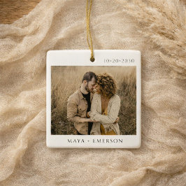 Modern Script Rustic Engagement Photo Keepsake  Keramikornament