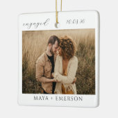 Modern Script Rustic Engagement Photo Keepsake  Keramikornament (Links)