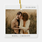 Modern Script Rustic Engagement Photo Keepsake  Keramikornament (Vorderseite)