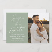 Modern Script Sage Green 2 Foto Save The Date (Vorderseite)