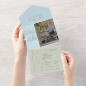 Modern Script Sage Green and Blue Wedding All In One Einladung (Abreißen)
