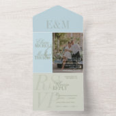 Modern Script Sage Green and Blue Wedding All In One Einladung (Innen Boden)