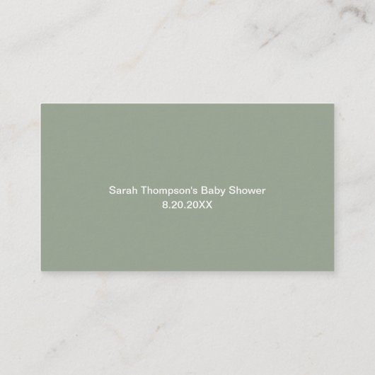 Modern Script Sage Green Baby Dusche Buchanfrage Begleitkarte (Rückseite)