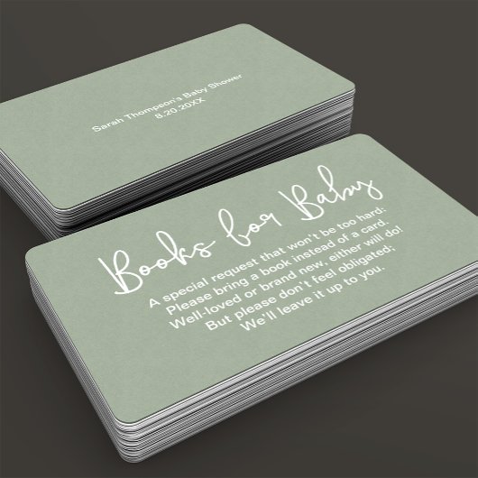 Modern Script Sage Green Baby Dusche Buchanfrage Begleitkarte
