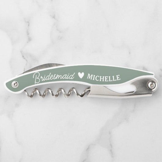 Modern Script Sage Green Bridesmaid Vorschlag Gesc Kellnermesser (Rückseite)